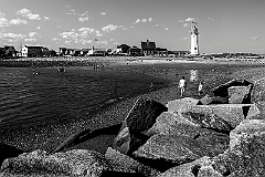 Rocky Beach Behind Scituate Light in Massachusetts -BW